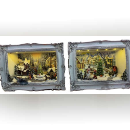 Светеща Коледна декорация на зимен пейзаж с ретро дизайн на рамка