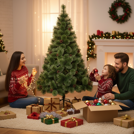 Естествено зелена елха с шишарки