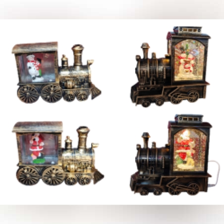 Коледна декорация - светещ ретро влак със снежинки