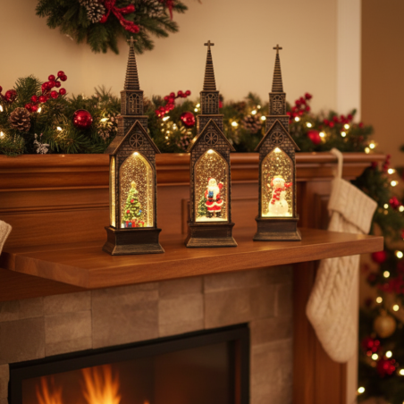 Вълшебна коледна кула с LED светлини и падащи снежинки