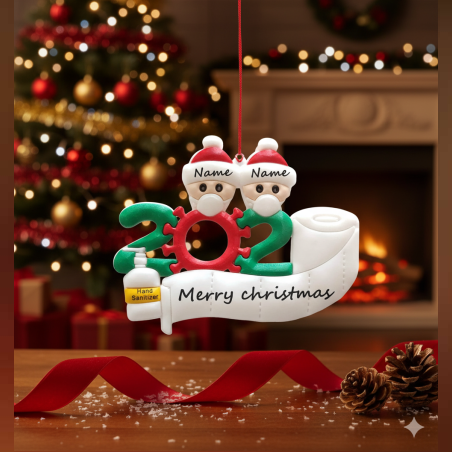 Коледен орнамент за надписване Семейство с маски MAXORA 2022 Covid