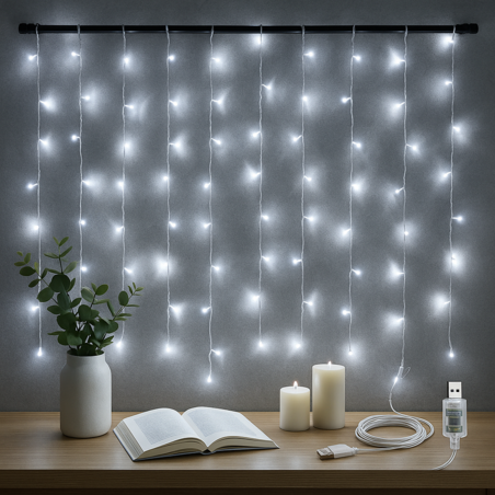 Светещи LED лампички тип завеса с USB зареждане