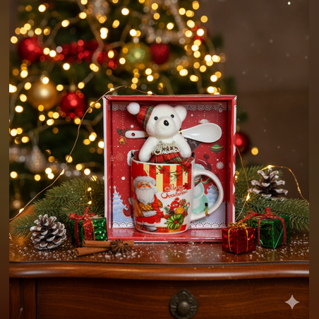 Подаръчен комплект с чаша лъжичка и плюшено мече