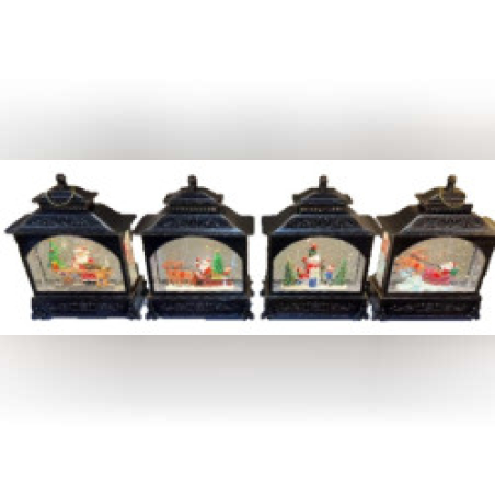 Коледна лампа фенер със сняг и коледни орнаменти