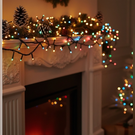 Цветни коледни лампички с черен кабел