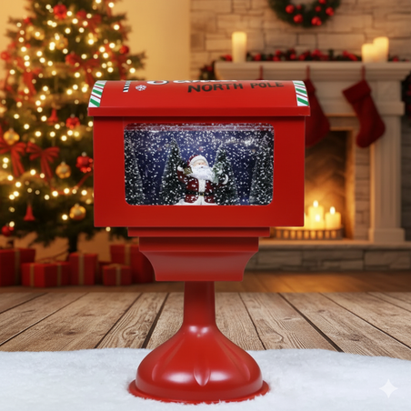 Музикална пощенска кутия „Santa North Pole“ с ефект на падащ сняг