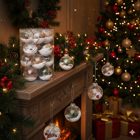 Комплект прозрачни коледни топки за украса