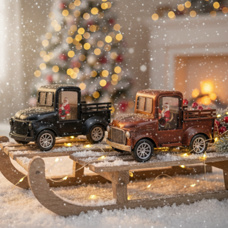 Ретро светеща коледна декорация Кола с Дядо Коледа“ – винтидж празничен чар