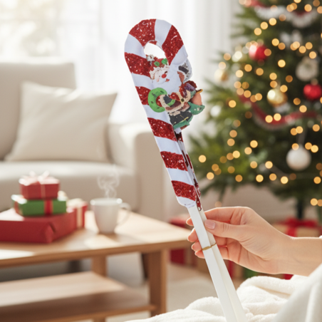 Коледно захарно бастунче с вълшебен дизайн