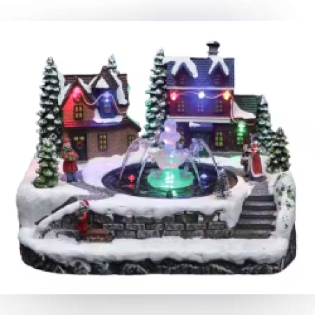 Коледна декорация със светлини и воден фонтан – зимна приказка за вашия дом