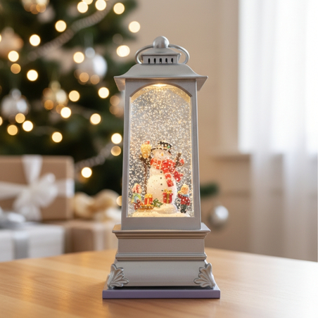 Коледна декоративна лампа със снежен човек в сребристо
