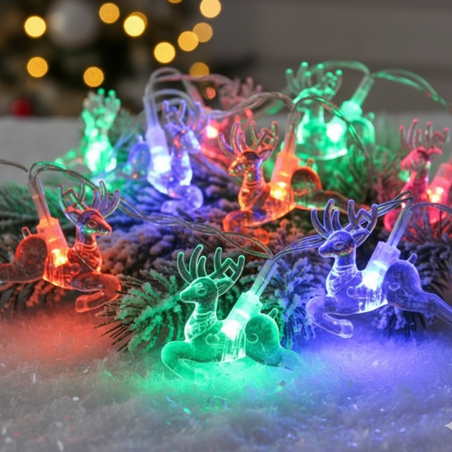 Многоцветни коледни LED лампички с еленчета - Многоцветни дължина - 5м 28бр лампички