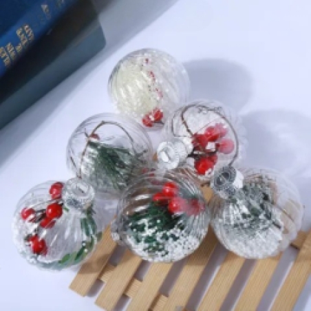 Комплект от 6 прозрачни топки за елха пълни с коледна декорация