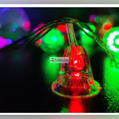 Многоцветни коледни LED лампички с камбанки - Многоцветни дължина - 5м 28бр лампички