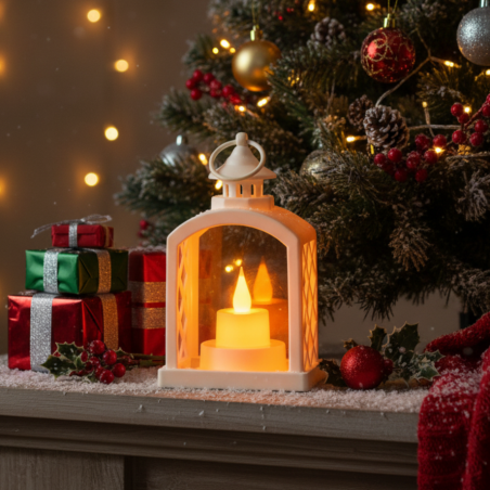 Бял Коледен LED фенер с топла светлина