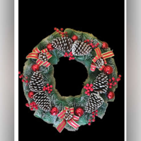 Красив голям коледен венец с шишарки 60 см