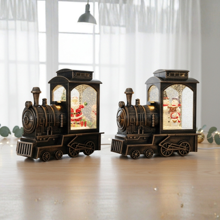 Коледна декорация - светещ ретро влак със снежинки