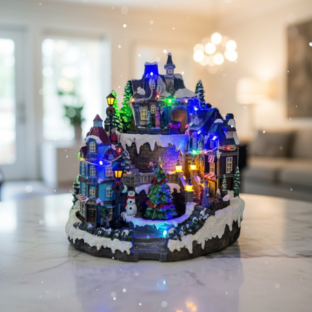 Празнична коледна сцена с LED осветление – Ръчно изработена декорация