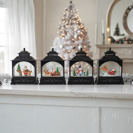 Коледна лампа фенер със сняг и коледни орнаменти