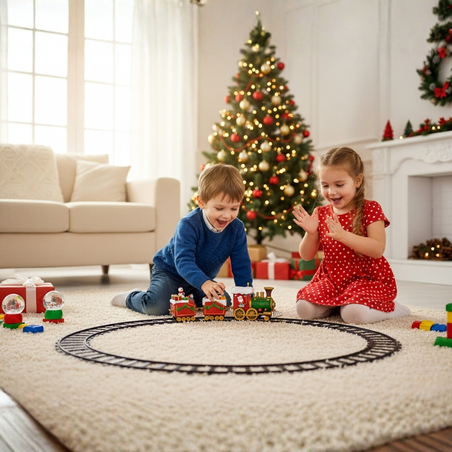 Светещо и музикално коледно влакче с релси