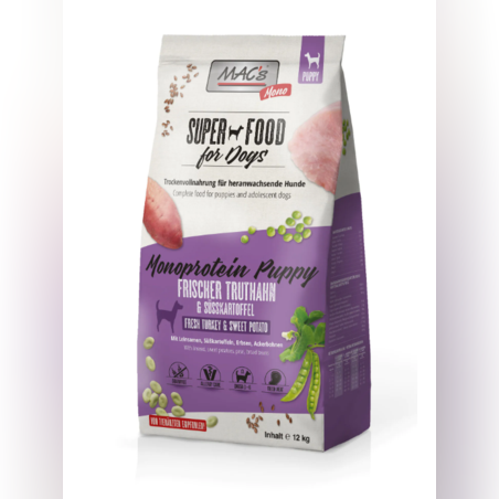 MAC'S DOG PUPPY MONOPROTEIN - за подрастващи кученца, Пуйка и сладък картоф, 750г