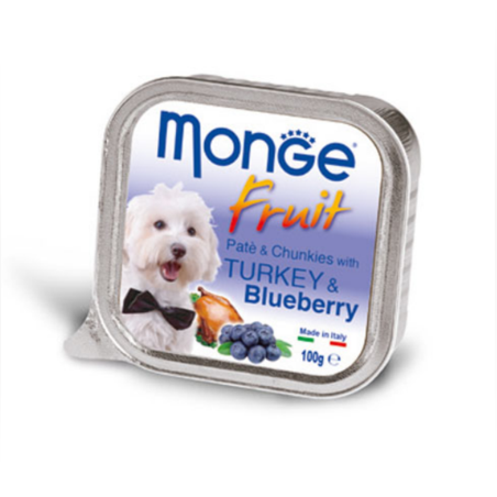 MONGE FRUIT Paté & Chunkies Turkey & Blueberry – Пастет и хапки с пуйка и боровинки, 100gr