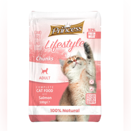 Lifestyle Princess - Пауч за израснали котки, вкусни хапки със сьомга, 100гр