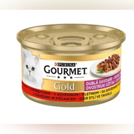 GOURMET® GOLD DUO Мека храна с говеждо и пилешко за котки, 85g