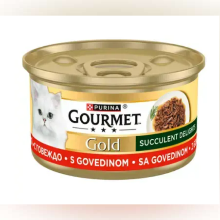 PURINA GOURMET GOLD, Сочни изкушения с говеждо, мокра храна за котки 85г
