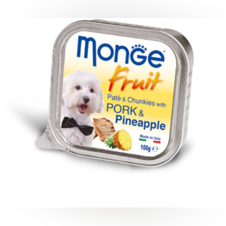 MONGE FRUIT Paté & Chunkies Pork & Pineapple – Пастет и хапки със свинско и ананас, 100gr