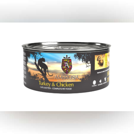 Ambrosia Kitten & Cat с Пуйка и Пиле здравословна храна за малки котенца и възрастни котки над 12 месечна възраст 150гр.