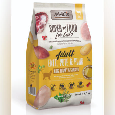 Mac's Cat Adult суха храна с патешко, пуешко и пилешко за израстнали котки , 1.5кг
