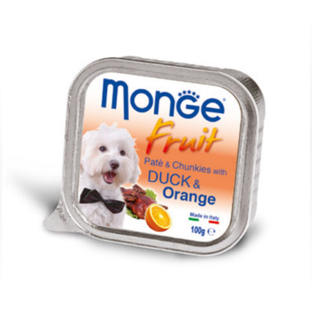 MONGE FRUIT Paté & Chunkies Duck & Orange – Пастет и хапки с патица и портокали, 100gr