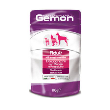 Chunkies Adult with Beef and Ham – За кучета над 1 г. – пауч с говеждо и шунка, 100gr