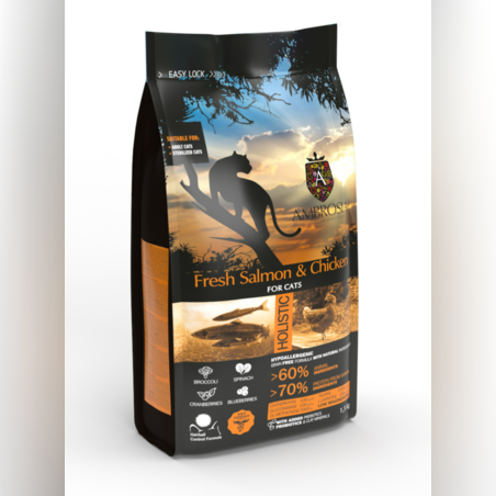 Ambrosia• Sterilized cats•Ulta premium за Стерилизирани котки и котки с Прясна сьомга и пиле