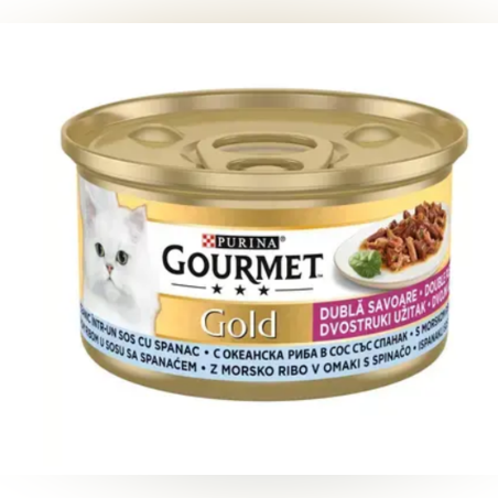 GOURMET GOLD DOUBLE PLEASURE Мека храна с риба и спанак за котки, 85g