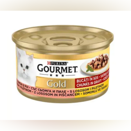 GOURMET GOLD Мека храна с пилешко и сьомга, 85g