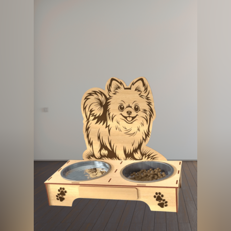 Дървена стойка с купички за домашен любимец