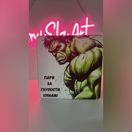 Лукс дървена касичка с цветен UV печат Хълк