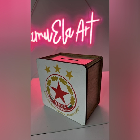 Лукс дървена касичка с цветен UV печат ЦСКА