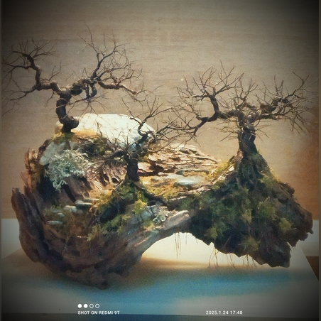 Бонсай от тел,камък и дърво.ръчно изработен