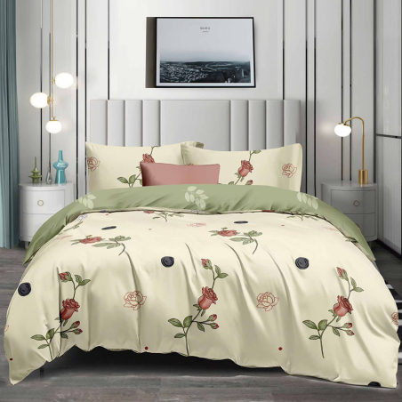 Двулицев спален комплект от 4 части без ластик (за приста) - Горска роза