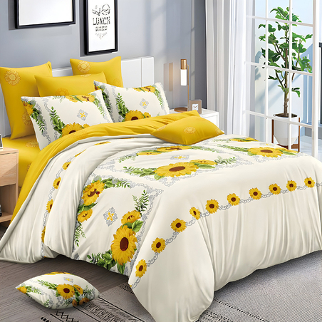 Двулицев спален комплект от 6 части без ластик - Слънчогледи