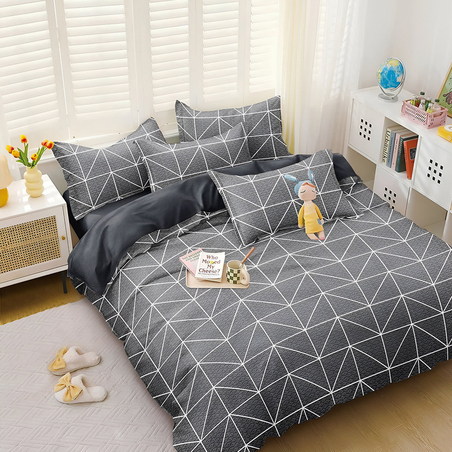 Двулицев спален комплект от 4 части без ластик - Сива чистота