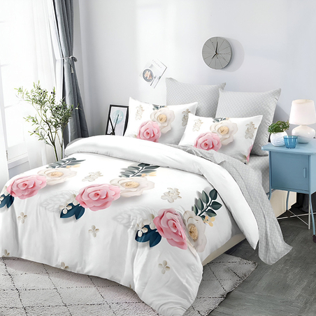 Двулицев спален комплект от 6 части без ластик - Розова зора