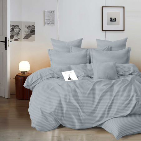 Едноцветен спален комплект от 6 части с ластик - Сив