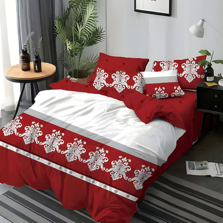 Двулицев спален комплект от 6 части без ластик - Кралско червено