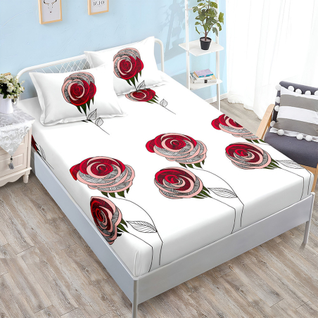 Спален комплект от 3 части с ластик - Сън от рози