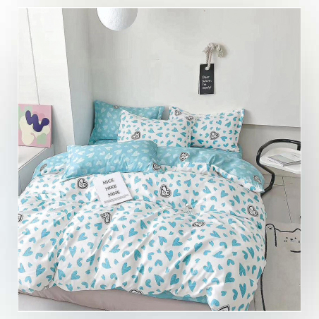 Двулицев спален комплект от 6 части без ластик - Бебешко синьо