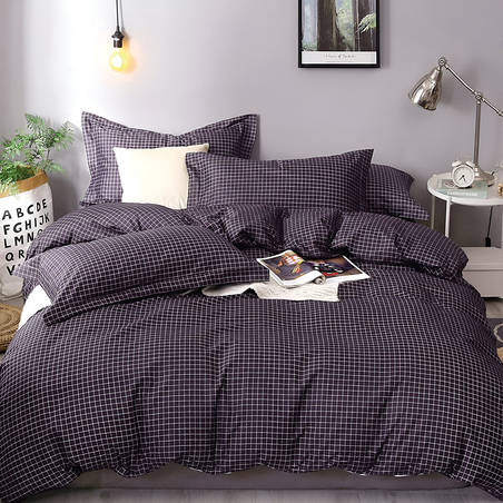 Двулицев спален комплект от 4 части с ластик (за приста) - Сиво каре